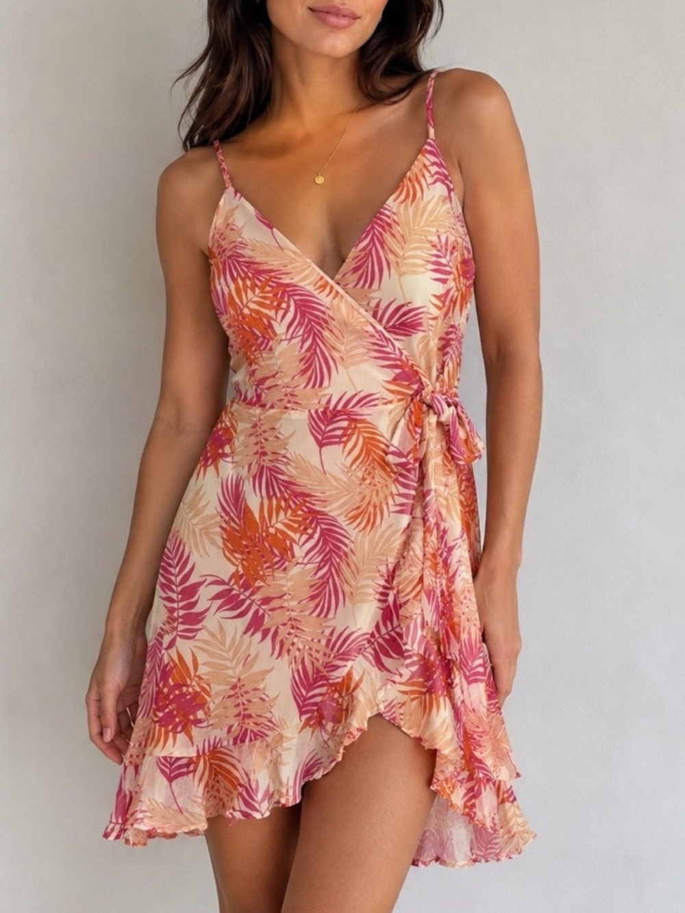 miami Pink & Orange Tropical Wrap Sundress